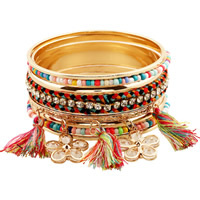 Zinc Alloy Bangle Set, med Uld & Krystal & Glas Seed Beads, Flower, guldfarve belagt, facetteret & med rhinestone & multi-streng, flerfarvede, bly & cadmium fri, 71mm, Indvendig diameter:Ca. 68mm, Længde Ca. 8 inch, Solgt af sæt