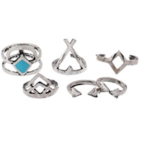 Cink ötvözet Ring Set, antik ezüst színű bevonattal, zománc, ólom és kadmium mentes, 13-16mm, Méret:1.5-6, 6PC-k/Set, Által értékesített Set