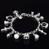 Zirkonia Armband, Messing, versilbert, Armband  Bettelarmband & mit kubischem Zirkonia, frei von Blei & Kadmium, 5mm, verkauft per ca. 8 ZollInch Strang