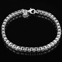 laiton bracelet, Plaqué d'argent, chaîne de boîte, sans plomb et cadmium, 4mm, Vendu par Environ 7 pouce brin