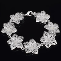 Prás Bracelet, Flower, airgead fíor plated, luaidhe & caidmiam saor in aisce, 21mm, Díolta Per Thart 7 Inse Snáithe