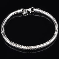 laiton bracelet, Plaqué d'argent, chaîne serpent, sans plomb et cadmium, 3mm, Vendu par Environ 8 pouce brin