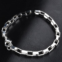 metal Pulsera, chapado en plata real, cadena de rectángulo, libre de plomo & cadmio, 4mm, Vendido para aproximado 8 Inch Sarta