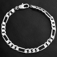 metal Pulsera, chapado en plata real, cadena Figaro, libre de plomo & cadmio, 6mm, Vendido para aproximado 8 Inch Sarta