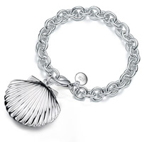 metal Pulsera Locket, con 5cm extender cadena, Nácar, chapado en plata real, cadena oval, libre de plomo & cadmio, 23x22mm, Vendido para aproximado 8 Inch Sarta