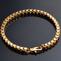 Mässing Armband, 18K guldpläterad, box kedja, leda & kadmiumfri, 4mm, Såld Per Ca 8 inch Strand