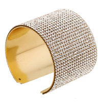 aleación de zinc Brazalete, chapado en color dorado, con diamantes de imitación, libre de plomo & cadmio, 50mm, diámetro interior:aproximado 60mm, longitud aproximado 7 Inch, Vendido por UD