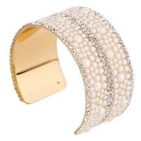 Zinc Alloy Manchet Bangle, met Hars, gold plated, met strass, lood en cadmium vrij, 38mm, Binnendiameter:Ca 60mm, Lengte Ca 7 inch, Verkocht door PC