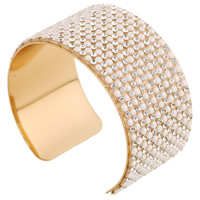 alliage de zinc bracelet manchette, avec résine, Placage de couleur d'or, avec strass, sans plomb et cadmium, 35mm, Diamètre intérieur:Environ 60mm, Longueur Environ 7 pouce, Vendu par PC