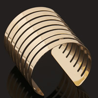 Ijzer Manchet Bangle, gold plated, lood en cadmium vrij, 65mm, Binnendiameter:Ca 60mm, Lengte Ca 7 inch, Verkocht door PC