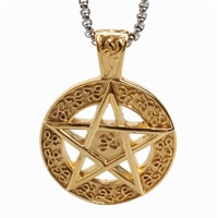 Pendentifs en titane, Acier titane, Pentagram, Placage de couleur d'or, 40mm, Trou:Environ 3-5mm, 3PC/sac, Vendu par sac