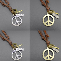 Unisex halskæde, Zinc Alloy, med koskind ledning, Peace Logo, forgyldt, justerbar & med bogstavet mønster, flere farver til valg, nikkel, bly & cadmium fri, Solgt Per 19.5-31.5 inch Strand