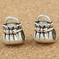 Zinklegering European Beads, Zinc Alloy, Handtas, antiek zilver plated, zonder troll, lood en cadmium vrij, 8x10x2mm, Gat:Ca 5mm, 30pC's/Bag, Verkocht door Bag