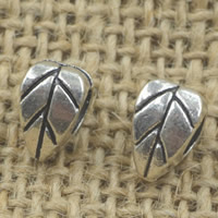 Perles European en alliage de zinc, feuille, Plaqué de couleur d'argent, sans filetage, sans plomb et cadmium, 10x7mm, Trou:Environ 5mm, 30PC/sac, Vendu par sac