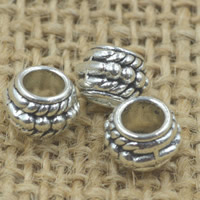 Perles European en alliage de zinc, tambour, Plaqué de couleur d'argent, sans filetage, sans plomb et cadmium, 8x6mm, Trou:Environ 4mm, 30PC/sac, Vendu par sac