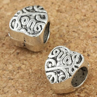 Cink Alloy European perle, Srce, starinski srebrne boje pozlaćen, bez trol, dovesti i kadmija besplatno, 8x9x10mm, Rupa:Približno 5mm, 30računala/Torba, Prodano By Torba