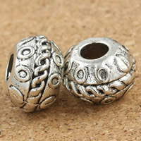 Zinklegering European Beads, Zinc Alloy, Drum, antiek zilver plated, zonder troll, lood en cadmium vrij, 9x12mm, Gat:Ca 4mm, 30pC's/Bag, Verkocht door Bag