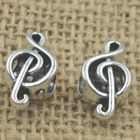 Perles European en alliage de zinc, note de musique, Plaqué de couleur d'argent, sans filetage, sans plomb et cadmium, 18x9x7mm, Trou:Environ 5mm, 30PC/sac, Vendu par sac