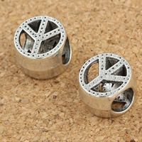 Cink ötvözet European gyöngyök, Béke Logo, antik ezüst színű bevonattal, nélkül troll, ólom és kadmium mentes, 7x10mm, Lyuk:Kb 5mm, 30PC-k/Bag, Által értékesített Bag