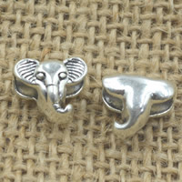 Abalorios Estilo Europeo de Aleación de Zinc, Elefante, chapado en color de plata antigua, sin rosca, libre de plomo & cadmio, 12x8mm, agujero:aproximado 4mm, 30PCs/Bolsa, Vendido por Bolsa