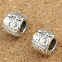 Abalorios Estilo Europeo de Aleación de Zinc, Tambor, chapado en color de plata antigua, sin rosca, libre de plomo & cadmio, 7x9mm, agujero:aproximado 5mm, 30PCs/Bolsa, Vendido por Bolsa