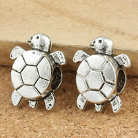 Abalorios Estilo Europeo de Aleación de Zinc, Tortuga, chapado en color de plata antigua, sin rosca, libre de plomo & cadmio, 7x13x16mm, agujero:aproximado 4mm, 30PCs/Bolsa, Vendido por Bolsa