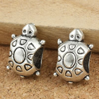 Perles European en alliage de zinc, tortue, Plaqué de couleur d'argent, sans filetage, sans plomb et cadmium, 8x9x14mm, Trou:Environ 5mm, 30PC/sac, Vendu par sac