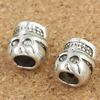 Abalorios Estilo Europeo de Aleación de Zinc, Calavera, chapado en color de plata antigua, sin rosca, libre de plomo & cadmio, 7x9x9mm, agujero:aproximado 4mm, 30PCs/Bolsa, Vendido por Bolsa