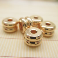 Messing Schmuckperlen, 24 K vergoldet, frei von Blei & Kadmium, 6x4mm, Bohrung:ca. 1-2mm, 10PCs/Tasche, verkauft von Tasche