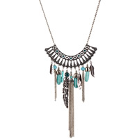 Mode Fringe ketting, Zinc Alloy, met ijzeren ketting & Synthetische Turquoise & Kristal, met 6cm extender keten, Blad, antiek zilver plated, twist ovale keten & gefacetteerde & met strass, lood en cadmium vrij, 90x150mm, Lengte Ca 20 inch, 3strengen/Bag, Verkocht door Bag