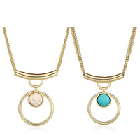 Fashion Turquoise Ketting, Zinc Alloy, met ijzeren ketting & Synthetische Turquoise, met 8cm extender keten, Donut, gold plated, twist ovale keten, meer kleuren voor de keuze, lood en cadmium vrij, 70x80mm, Lengte Ca 18 inch, 3strengen/Bag, Verkocht door Bag