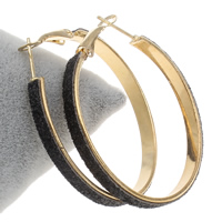 Ijzer Hoop Earring, met glitter leder, Donut, gold plated, lood en cadmium vrij, 40x44x4mm, Verkocht door pair