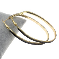 Ijzer Hoop Earring, met glitter leder, gold plated, lood en cadmium vrij, 42x69x4mm, Verkocht door pair