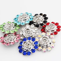 Jewelry Snap Button Zinc Alloy Flower platinum color plated with rhinestone lead & cadmium free 18mm Sold By Bag