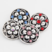 Jewelry Snap Button Zinc Alloy Flower antique silver color plated with rhinestone lead & cadmium free 20mm Sold By Bag