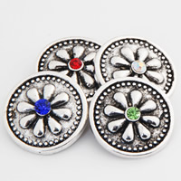 Jewelry Snap Button Zinc Alloy Flat Round antique silver color plated with rhinestone lead & cadmium free 18mm Sold By Bag