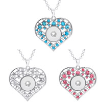 Snap Button Pendant Zinc Alloy Heart platinum color plated with rhinestone lead & cadmium free 18mm Approx 3-5mm Inner Approx 6mm Sold By PC