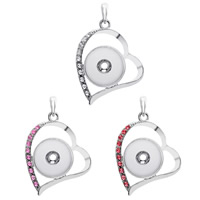 Snap Button Pendant Zinc Alloy Heart platinum color plated with rhinestone lead & cadmium free 18mm Approx 3-5mm Inner Approx 6mm Sold By PC