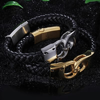 Los hombres de la pulsera y del brazalete, Cuero de vaca, con acero inoxidable, esposas, chapado, para hombre & con diamantes de imitación, más colores para la opción, 21mm, Vendido para aproximado 8.6 Inch Sarta