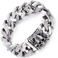 Mænd armbånd, Stainless Steel, Skull, bremse kæde & for mennesket & sværte, 20mm, Solgt Per Ca. 9 inch Strand