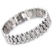 Bracelet homme, acier inoxydable, pour homme & avec strass, couleur originale, 15mm, Vendu par Environ 8.8 pouce brin