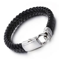 Bracelet homme, cuir de peau de vache, avec acier inoxydable, pour homme & noircir, 12mm, Vendu par Environ 9 pouce brin