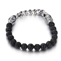 Unisex Armband, Lava, met Roestvrij staal, uniseks & kinketting & zwart maken, 8mm, Per verkocht Ca 7.5 inch Strand