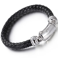 Pulseira masculina, corda de Couro de vaca, with aço inoxidável, para o homem, cor original, 9mm, vendido para Aprox 9 inchaltura Strand