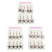 Zircon cubique ( CZ ) Boucles d'oreilles pendantes, acier inoxydable, étoile, avec zircone cubique, plus de couleurs à choisir, 26x30x4mm, 48mm, 4pairescouple/lot, Vendu par lot