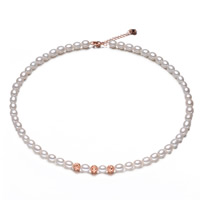 Collar en Cadena de Metal con Perlas de Freshwater, Perlas cultivadas de agua dulce, con metal, con 4cm extender cadena, Arroz, chapado en color rosa dorada, natural, Blanco, 6-7mm, Vendido para aproximado 17.5 Inch Sarta