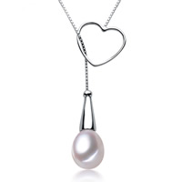 Freshwater Pearl Vedhæng, Ferskvandsperle, med Messing, Heart, platin farve forgyldt, naturlige, 8-9mm, Hole:Ca. 1-2mm, Solgt af PC