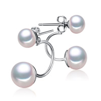 Perła naturalna słodkowodna Podwójne Pearl Stud Kolczyki Hoop, Mosiądz trzpień zapięcia, Ziemniak, Platerowane w kolorze platyny, naturalny, 9-10mm, sprzedane przez para