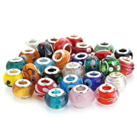 Lampwork Kralen European, handgemaakt, messing dubbele kern zonder troll & gemengd, 14mm, Gat:Ca 5mm, 10pC's/Bag, Verkocht door Bag