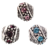 Zinc Alloy European Beads Drum antique silver color plated without troll & with rhinestone mixed colors lead & cadmium free Approx 5mm Sold By Bag